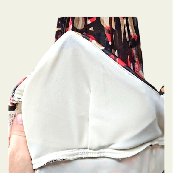 Studio Y, Sz Med, Halter, Dress,  Abstract, Red, Brown, Tan, Ruche, Hi/Lo Hem - Picture 15 of 16